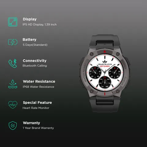 Croma Stride IR Smartwatch with Bluetooth Calling (1.39 inches, IPS Display, IP68 Water and Dust Resistant (OPENBOX)
