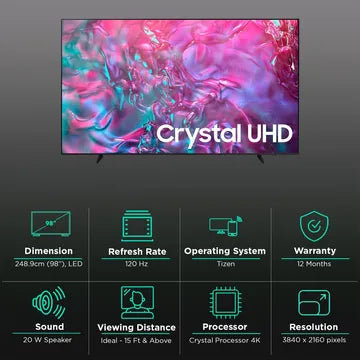 SAMSUNG DU9000 248.9 cm (98 inch) 4K Ultra HD LED Smart Tizen TV with 4K Upscaling