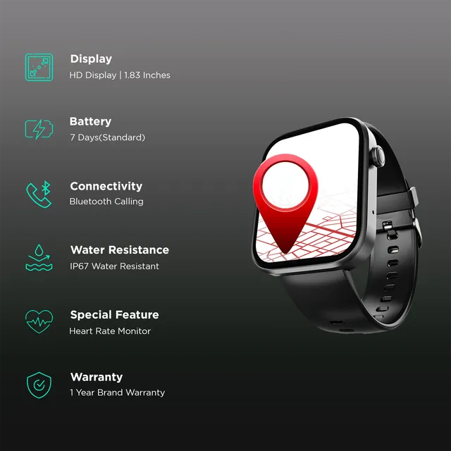 boAt Storm Call 3 Smartwatch with Bluetooth Calling (46.48mm HD Display, IP67 Water Resistant, Active Black Strap) - OPEN BOX