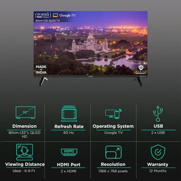 Croma 80 cm (32 inch) HD Ready QLED Smart Google TV with Dolby Audio (OPENBOX)