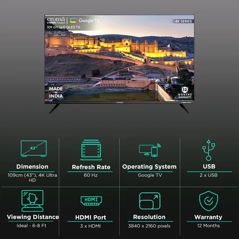 Croma CREL043UGC024603 43 inch Ultra HD 4K Smart QLED TV (OPENBOX)