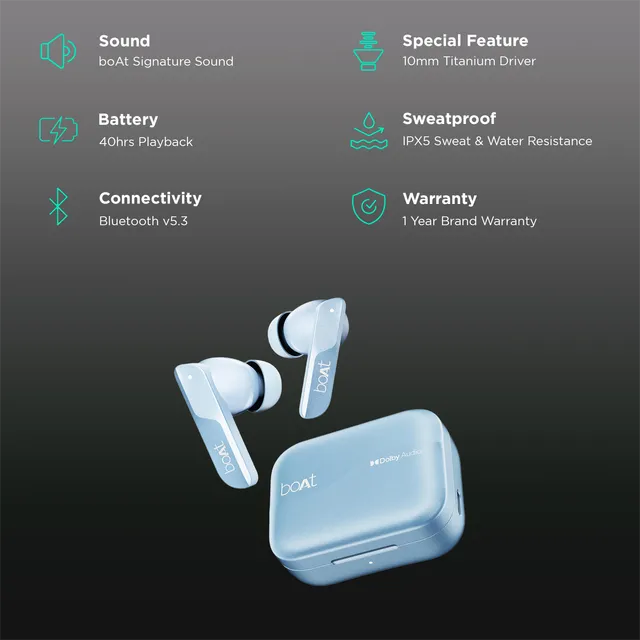 boAt Airdopes 800 TWS Earbuds with Environmental Noise Cancellation (IPX5 Water Resistant, ASAP Charge, Interstellar Blue) (OPENBOX)