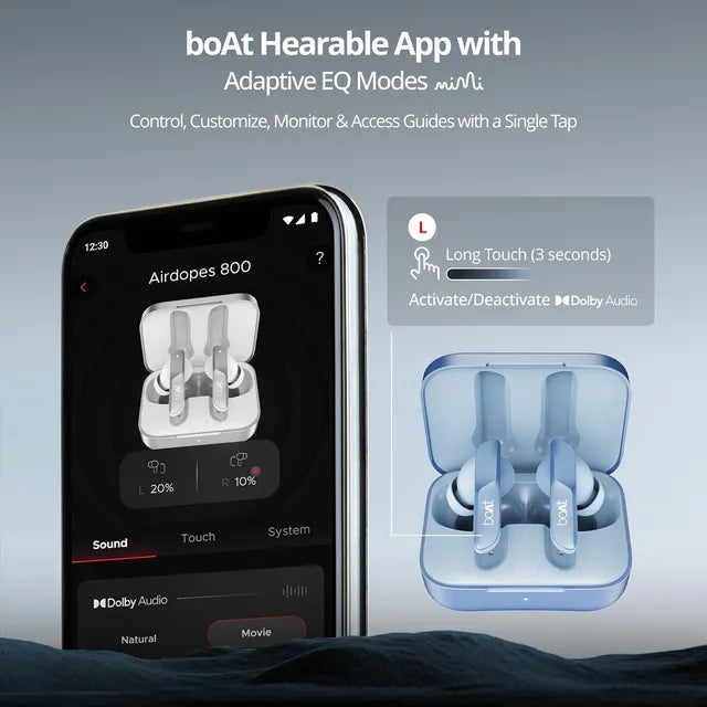boAt Airdopes 800 TWS Earbuds with Environmental Noise Cancellation (IPX5 Water Resistant, ASAP Charge, Interstellar Blue) (OPENBOX)