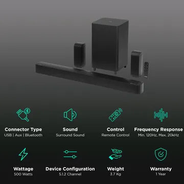 Croma 500W Bluetooth Home Theatre with Remote (Dolby Atmos, 5.1.2 Channel, Black) (OPENBOX)