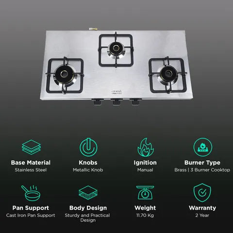 Croma Premium 3B SS Gas Stove AG1411 2MM (OPENBOX)