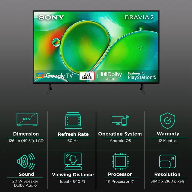 SONY BRAVIA 2 126 cm (49.50 inch) 4K Ultra HD LCD Android TV with Dolby Audio (2024 Model) (OPENBOX)
