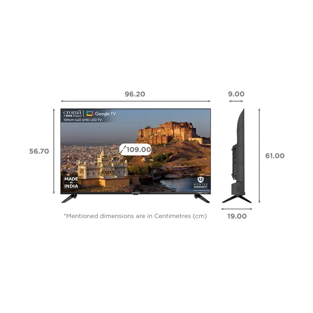 Croma 109 cm (43 inch) 4K Ultra HD LED Google TV with Dolby Audio (OPENBOX)