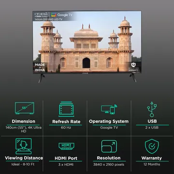 Croma 140 cm (55 inch) 4K Ultra HD LED Google TV with Dolby Audio (OPENBOX)