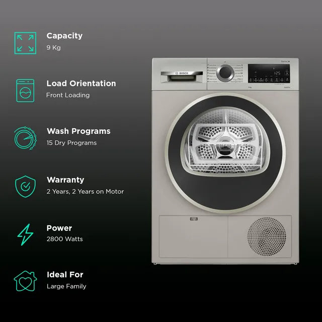 BOSCH 9 kg Fully Automatic Front Load Dryer (Series 4, WPG24108IN, In-Built Heater, Silver Inox) (OPENBOX)
