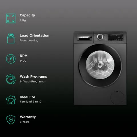 Bosch 9 kg Fully Automatic Front Load Washing Machine (WGA244ZTIN, Black Grey) (OPENBOX)