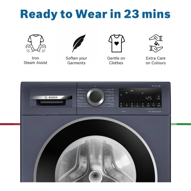 BOSCH 10 kg 5 Star Fully Automatic Front Load Washing Machine (Series 6, WGA252ZPIN, Anti Wrinkle, Dark Lake) (OPENBOX)