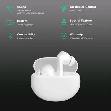 Redmi Buds 5A TWS Earbuds with Active Noise Cancellation (IPX4 Sweat Resistant, 10 Mins Quick Charge, White) (OPENBOX)