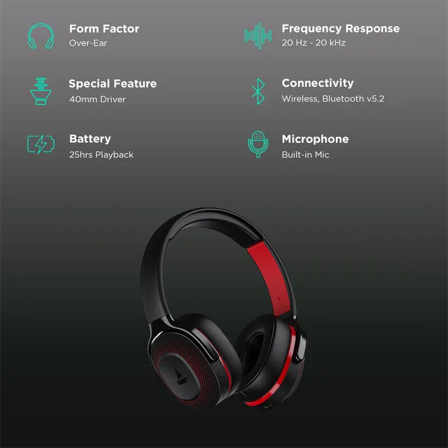 boAt Rockerz 425 Bluetooth Headphone with Mic (Environmental Noise Cancellation, Over Ear, Active Black) (OPENBOX)