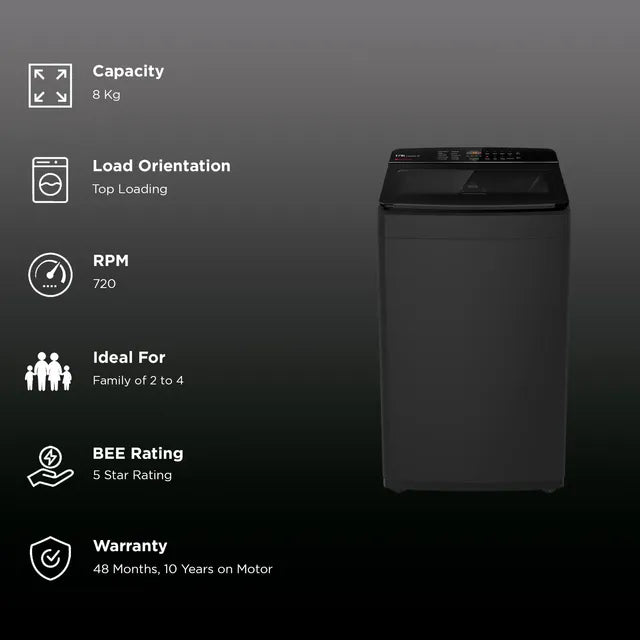 IFB 8 kg 5 Star Fully Automatic Top Load Washing Machine (TL801MB1S, AI Technology, Midnight Black) -OPEN BOX