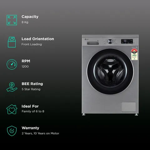 LG 8 kg Fully Automatic Front Load Washing Machine (FHB1208Z4P.APSQEIL, Platinum Silver) (OPENBOX)