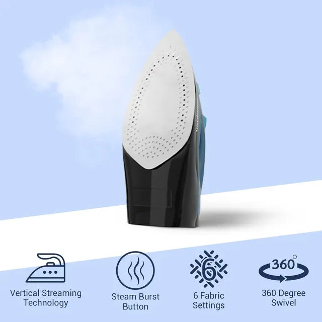 Crompton FabrimaX Plus 1250 Watts 200ml Steam Iron (6 Fabric Settings, Black and Blue) (OPENBOX)