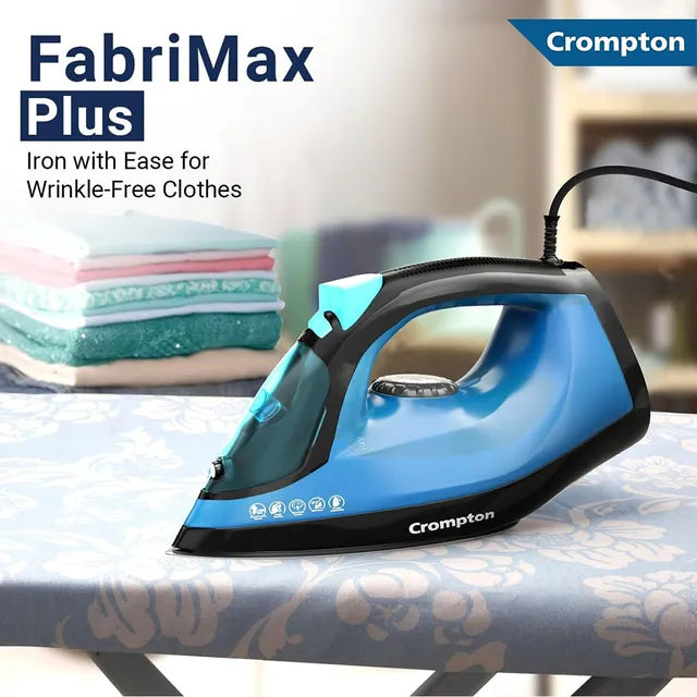 Crompton FabrimaX Plus 1250 Watts 200ml Steam Iron (6 Fabric Settings, Black and Blue) (OPENBOX)