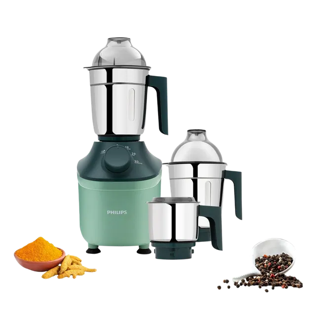 PHILIPS 800 Watt 3 Jars Mixer Grinder (MicroGrind Technology, Green) - OPEN BOX