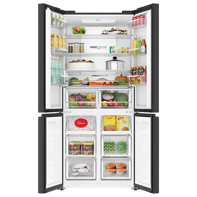 Haier 520 Litres 3 Star Frost Free French Door Convertible Refrigerator with Colorful Digital Display Panel (HRB-600KGU1, Black Glass) (OPENBOX)