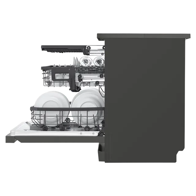 LG 15 Place Settings Free Standing Smart Dishwasher with Front Control Panel (No Pre-rinse Required, Matte Black)-OPEN BOX