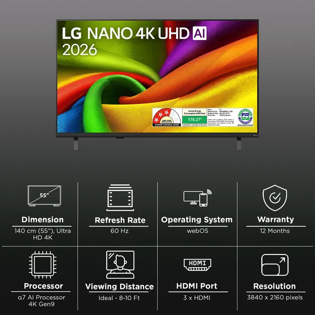 LG NanoCell AI NU885 140 cm (55 inch) 3 Star 4K Ultra HD Smart webOS TV with Intelligent Voice Recognition (2026 model)-OPEN BOX