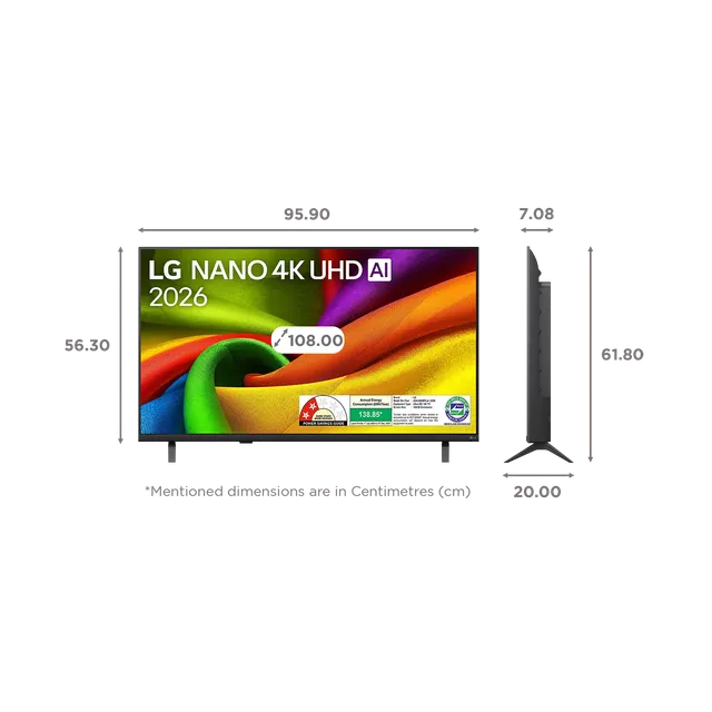 LG Nano AI 43NU885BPLA 108 cm (43 inch) 2 Star 4K Ultra HD Smart webOS 26 TV with AI Hub (2026 model)-open box