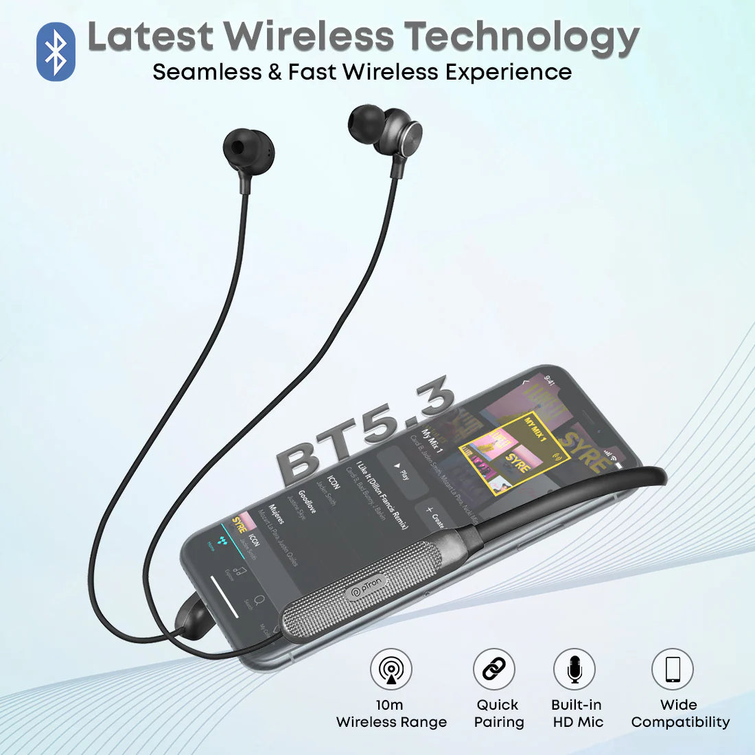 pTron InTunes Classic Bluetooth 5.2 Wireless in-Ear Headphones with Mic (OPENBOX)