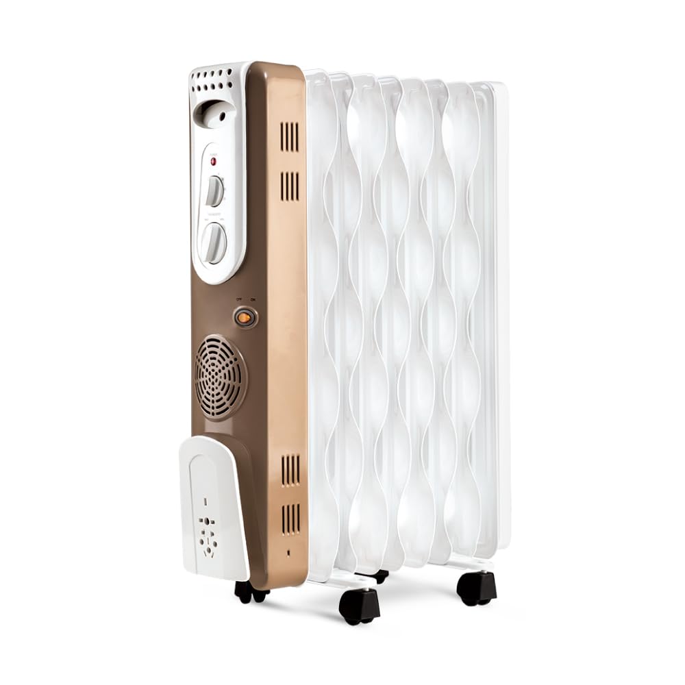 USHA 9 Fin Oil Filled Room Heater (OFR) | 2400W | ISI Approved | PTC Fan Heater | In-built tip over Safety Switch | White OPEN BOX