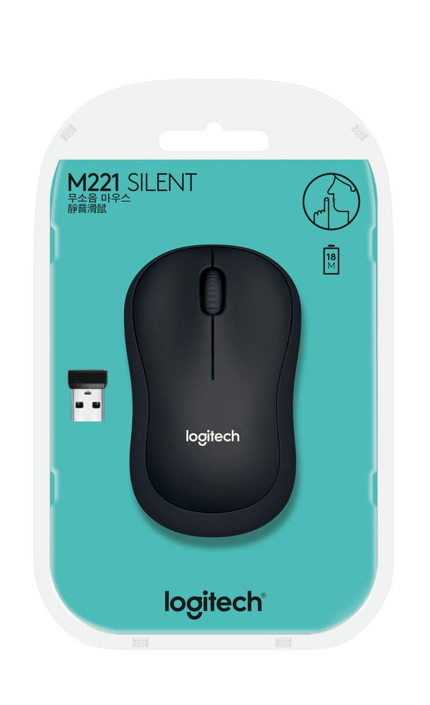 Logitech M221 Wireless Mouse, Silent Buttons, 2.4 GHz with USB Mini Receiver, 1000 DPI Optical Tracking, 18-Month Battery Life, Ambidextrous PC/Mac/Laptop - Charcoal Grey (OPENBOX)