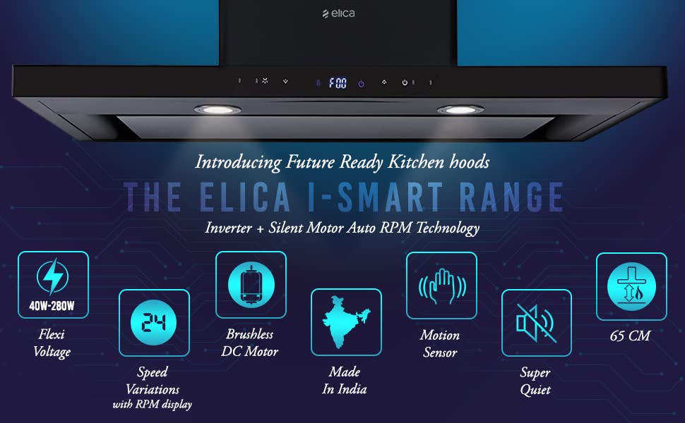 Elica iSMART 5 STAR Performance 90 cm Deep Silent Kitchen Chimney comes with Inverter Technology and 15 Years Warranty (iSMART SPOT H4 EDS LTW 90 NERO)-open box