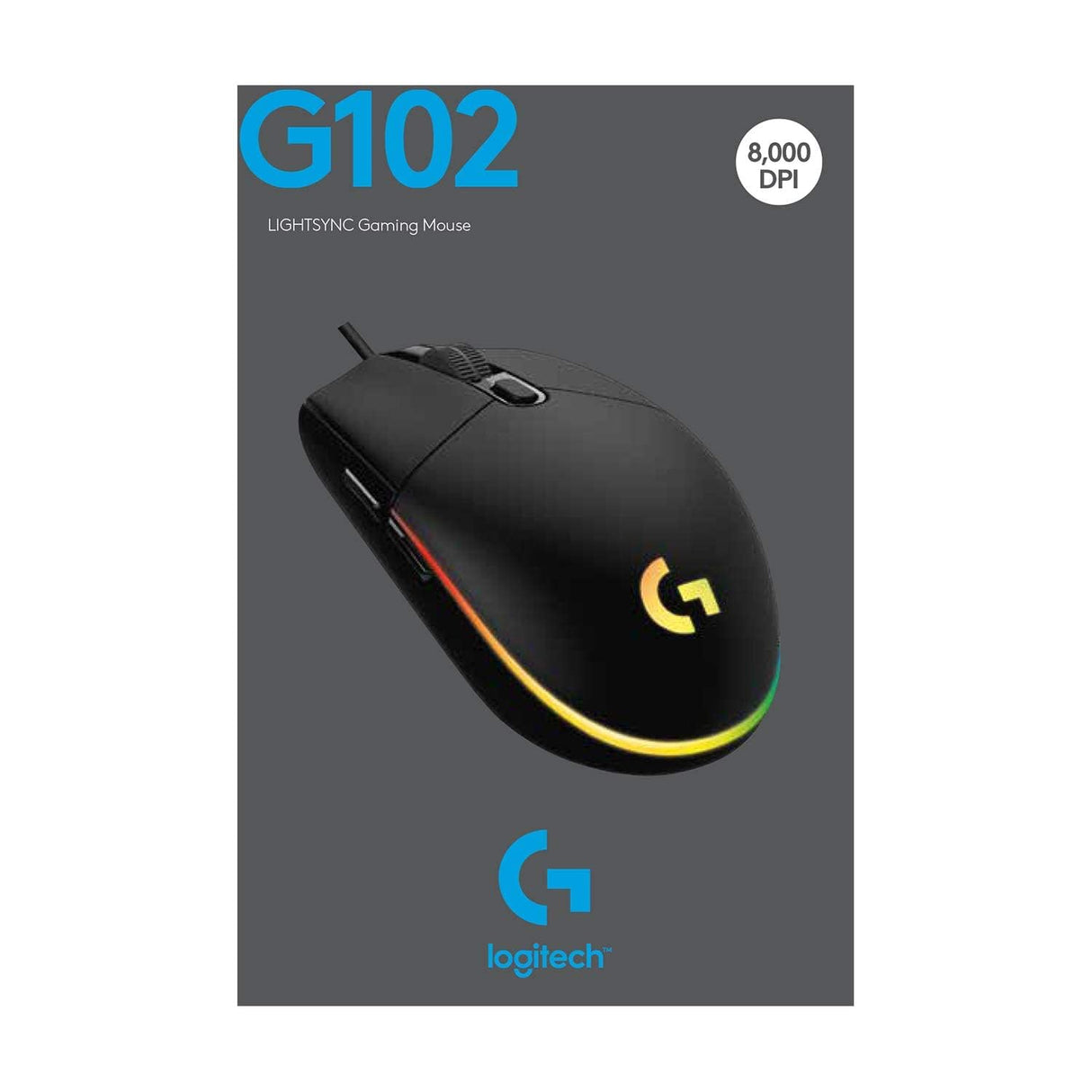 Logitech G102 USB Light Sync Gaming Mouse with Customizable RGB Lighting, 6 Programmable Buttons, Gaming Grade Sensor, 8K DPI Tracking, 16.8mn Color, Light Weight - Black (OPENBOX)