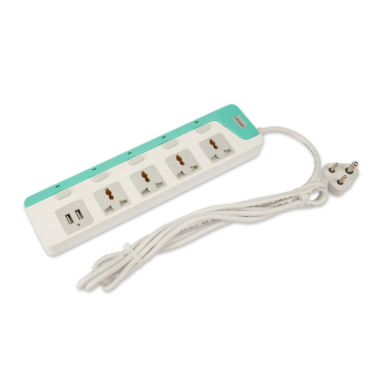 Croma 4 Way Extension Board Surge Protector with 2 USB Charging Ports and 4 Universal Socket - 10 Amp 3meter Heavy Duty Wire (CRCP1001, White and Blue) (OPENBOX)