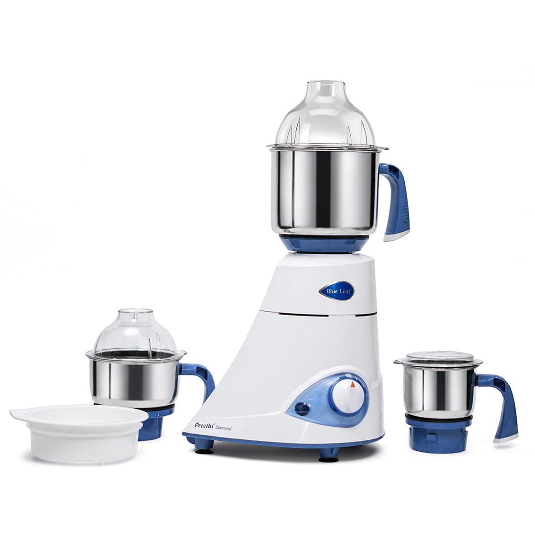 Preethi Diamond 750 Watts Mixer Grinder, 3 Jars (Stainless Steel) + Flexi Lid, Perfect Grinding for Masalas, Chutneys and Batters - OPEN BOX