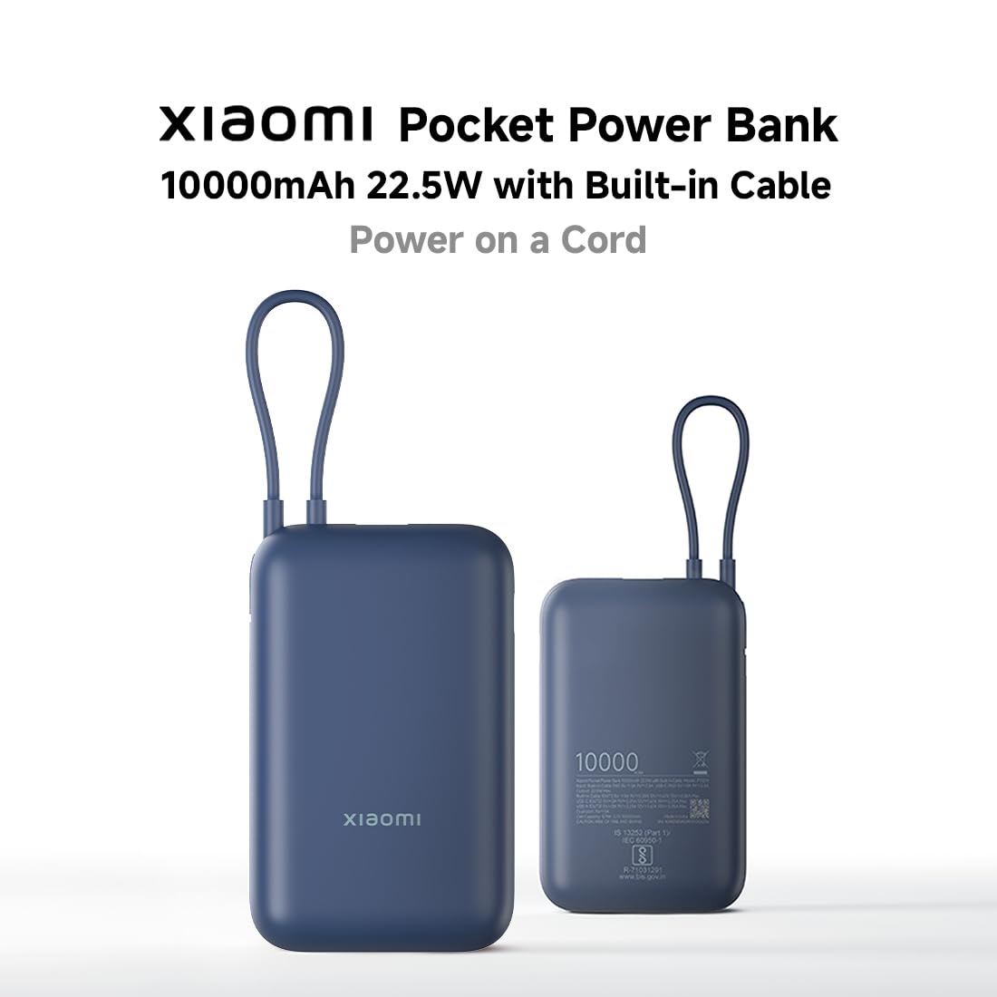 Xiaomi Pocket Power Bank 10000mAh 22.5W Fast Charging with Built-in Cable (Blue) (OPENBOX)