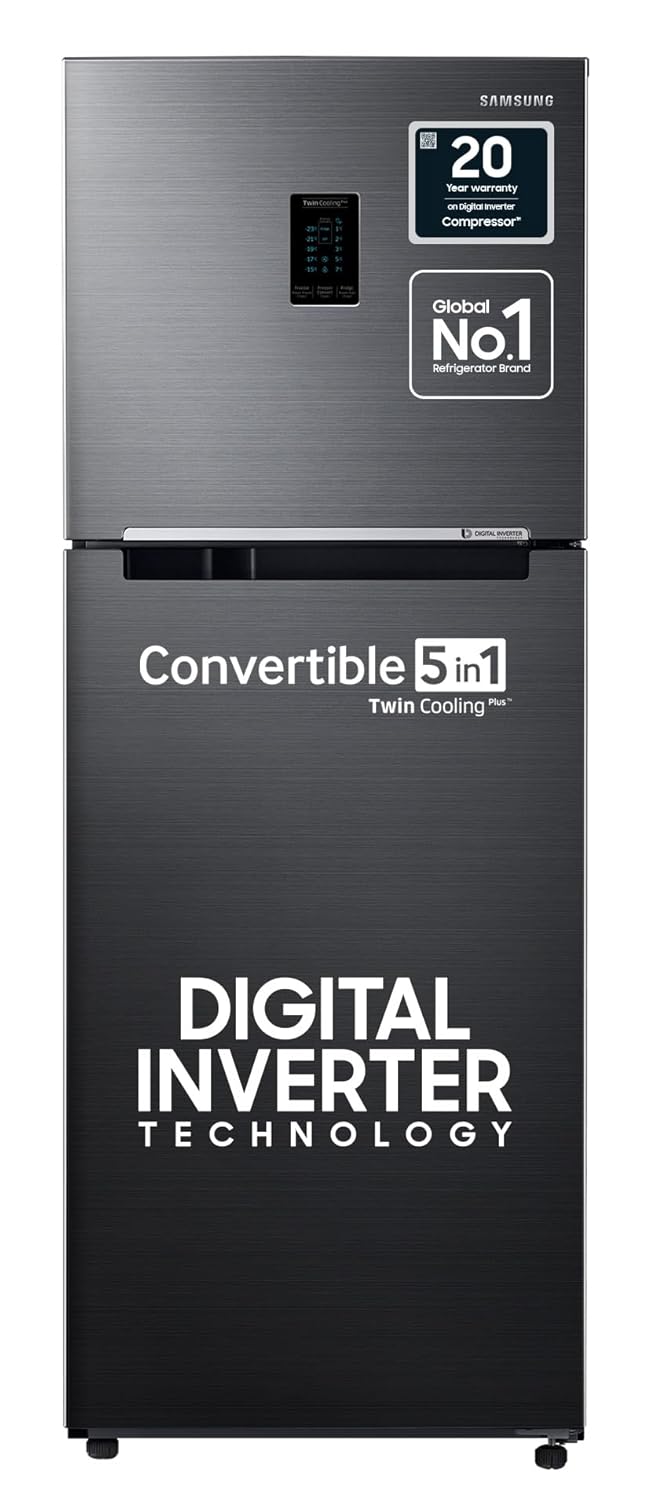Samsung 301L 3 Star Convertible 5 In 1 Digital Inverter Frost-Free Double Door Refrigerator (RT34C4523BX/HL, Luxe Black) (OPENBOX)