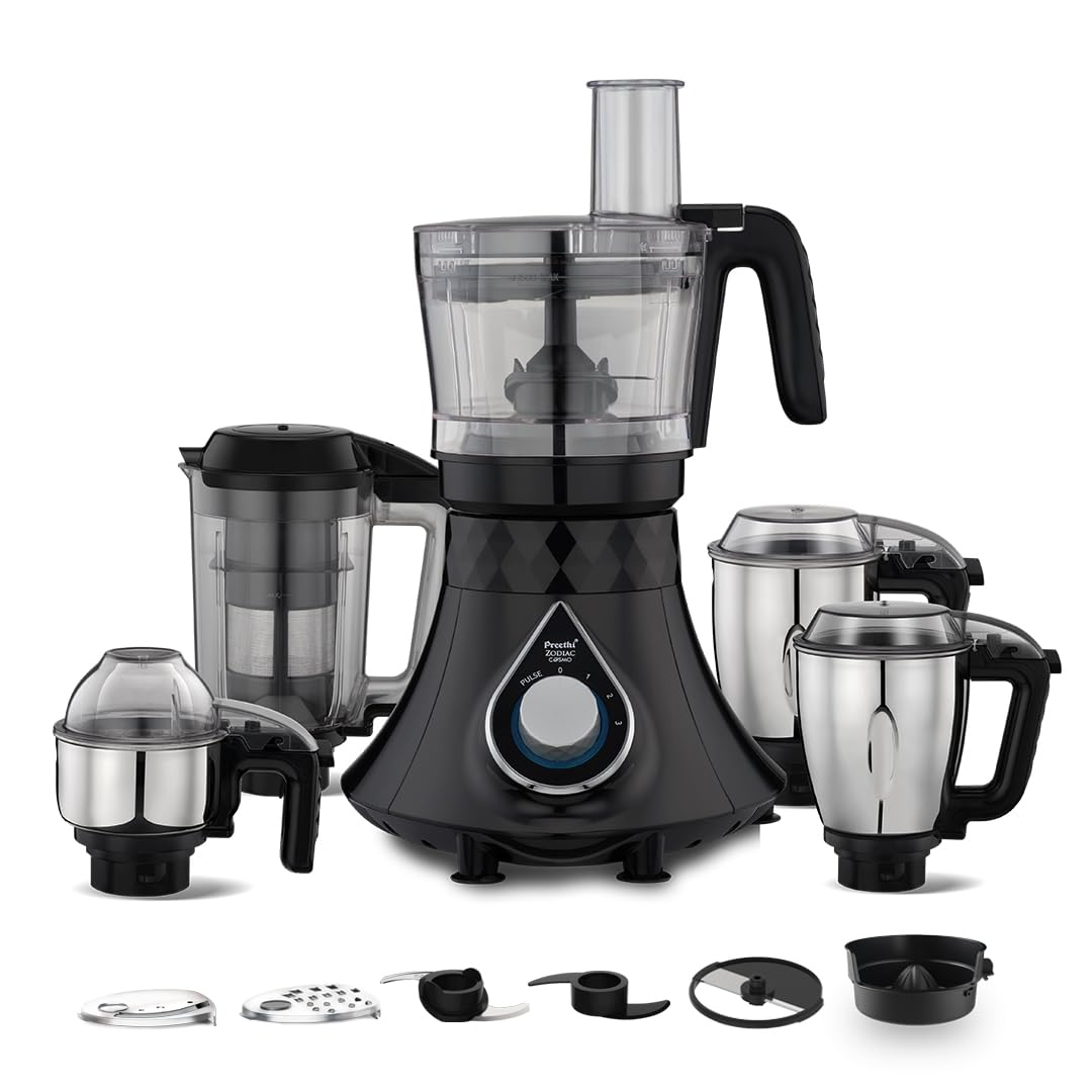 Preethi Zodiac Cosmo MG236 Mixer Grinder 750 watt with 5 Jars Includes Super Extractor juicer Jar & Master Chef + Food Processor Jar, Black (OPENBOX)