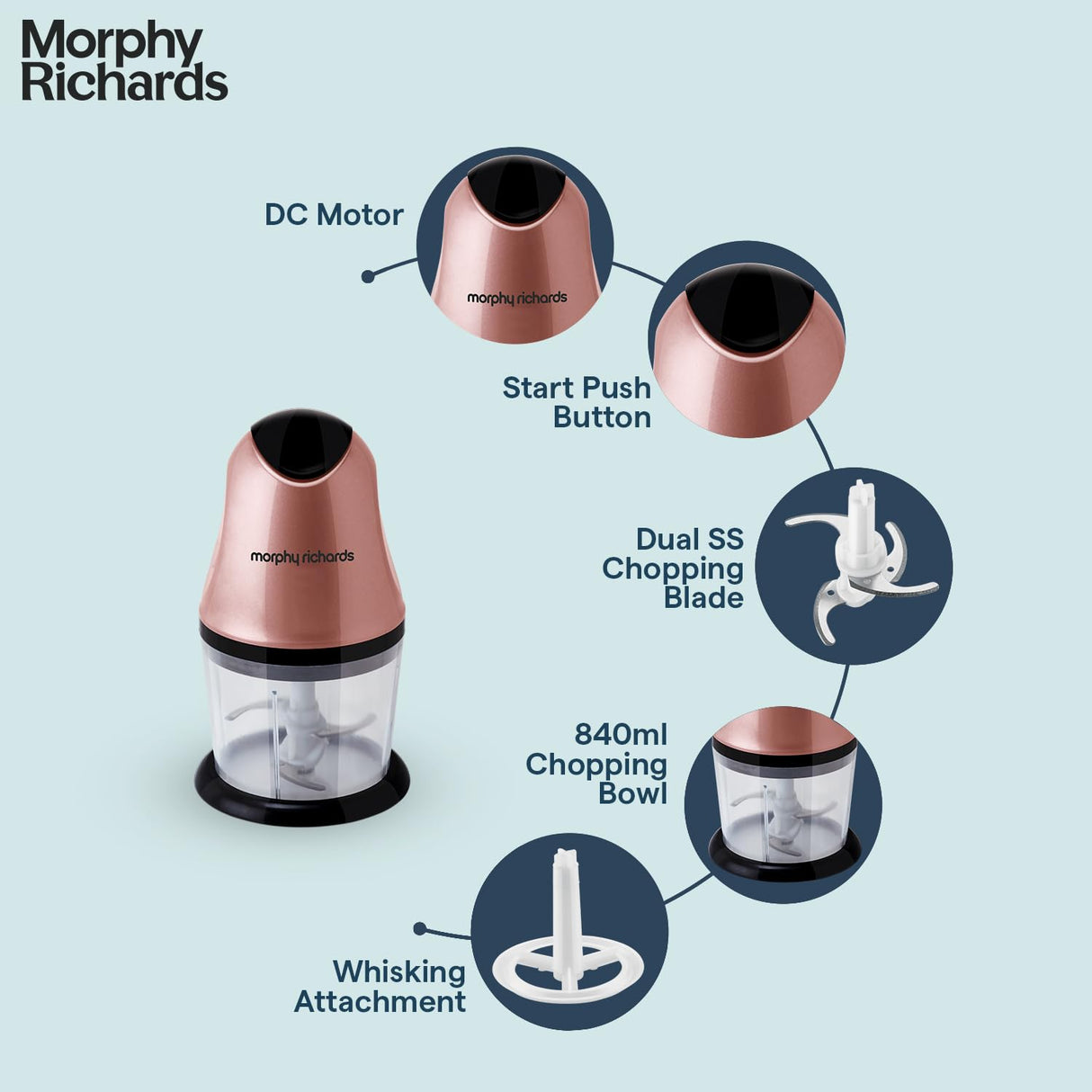 Morphy Richards 300 Watts Electric Chopper, Rose Gold (OPENBOX)