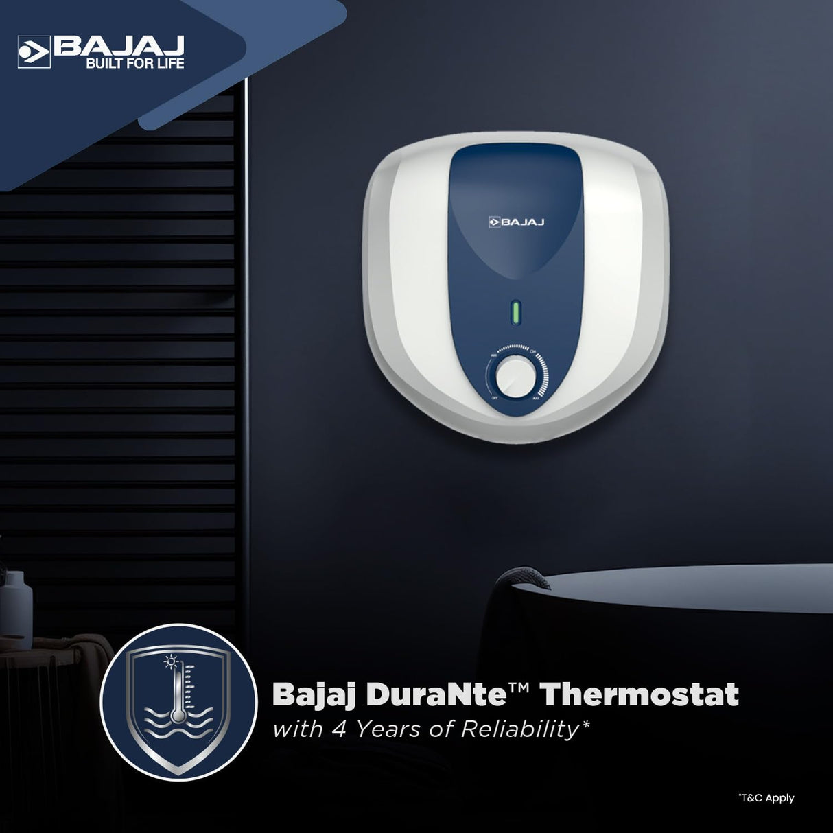 Bajaj Armour Series Pentacle 10L Storage Water Heater For Home|5 Star Rated Geyser For Bathroom|Glass-lined Coating|Non-Stick Heating Element|Suitable For High Rise Building (OPENBOX)