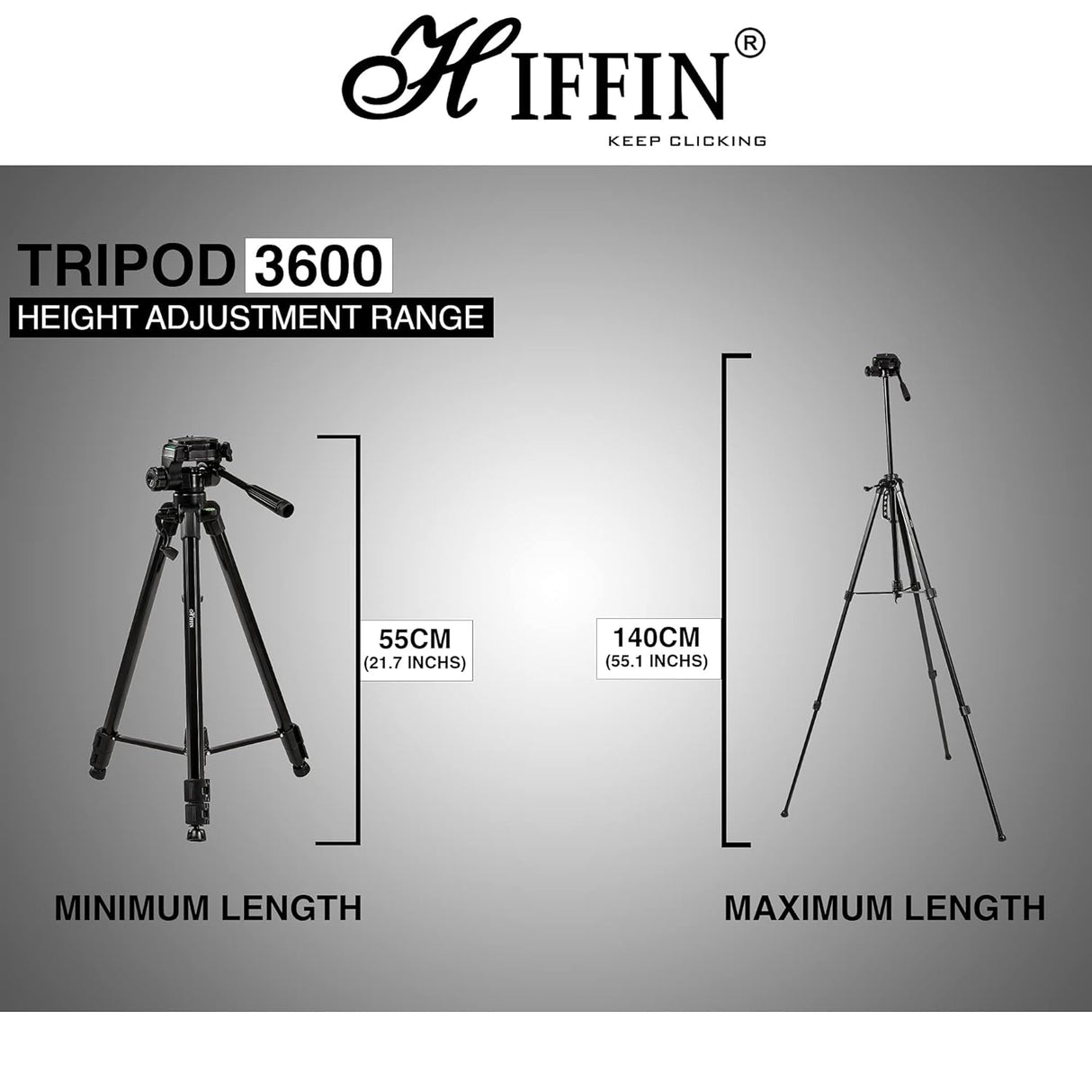HIFFIN HF-3600 Professional Portable Lightweight Travel Aluminum Camera Tripod with 360 Degree Pan Head for Smartphone SLR DSLR Digital Camera | Carry Bag Included (HF-3600) (OPENBOX)