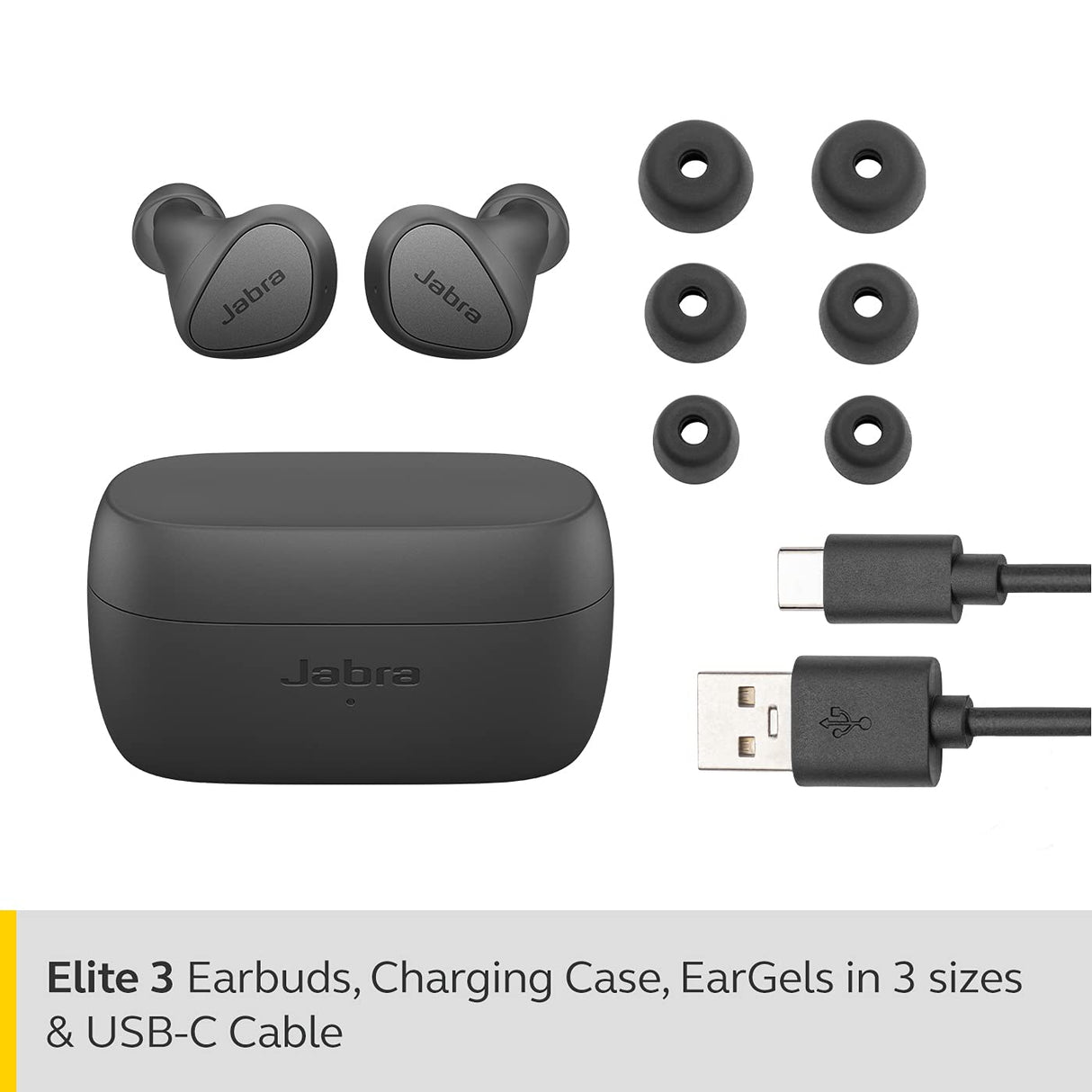 Jabra Elite 3 Bluetooth Truly Wireless In Ear Earbuds with Mic Noise Isolating with 4 Built-in for Clear Calls, Rich Bass, Customizable Sound, Mono Mode - Dark Grey (OPENBOX)