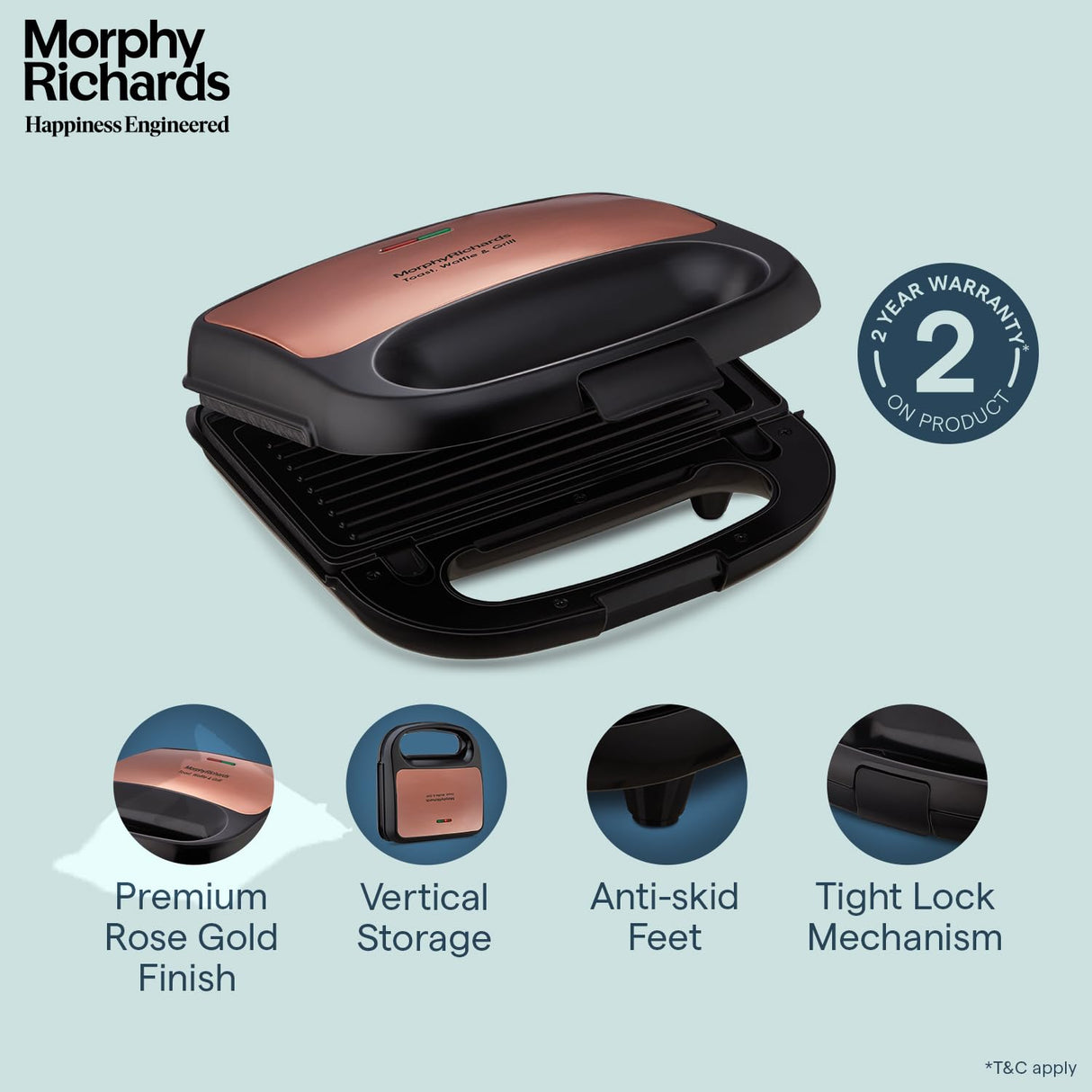 Morphy Richards 3 IN 1 750 Watt Sandwich Maker With changable Plate/Multi Grill/Luxe Rose TWG (Toast Waffle Grill) (OPENBOX)