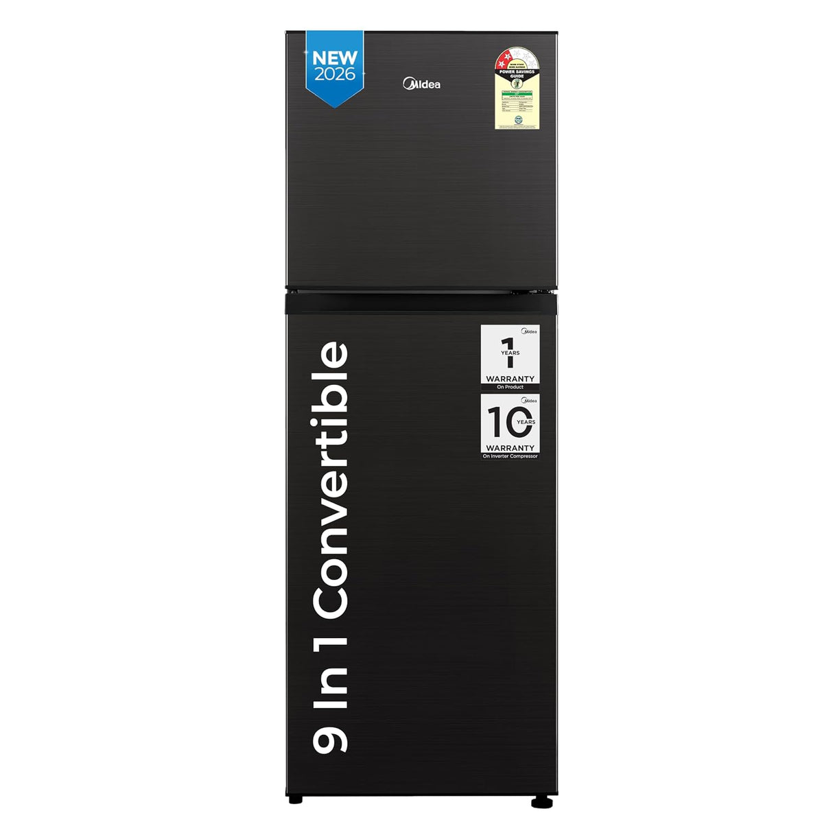 Midea 233L 2 Star Convertible 9-In-1 Inverter Compressor Frost Free Double Door Refrigerator with Multi Air Flow, Smart⁺ Cooling (MDRT359FGI28IN, Active C Fresh Deodorizer, Jazz Black, New 2026)-open box