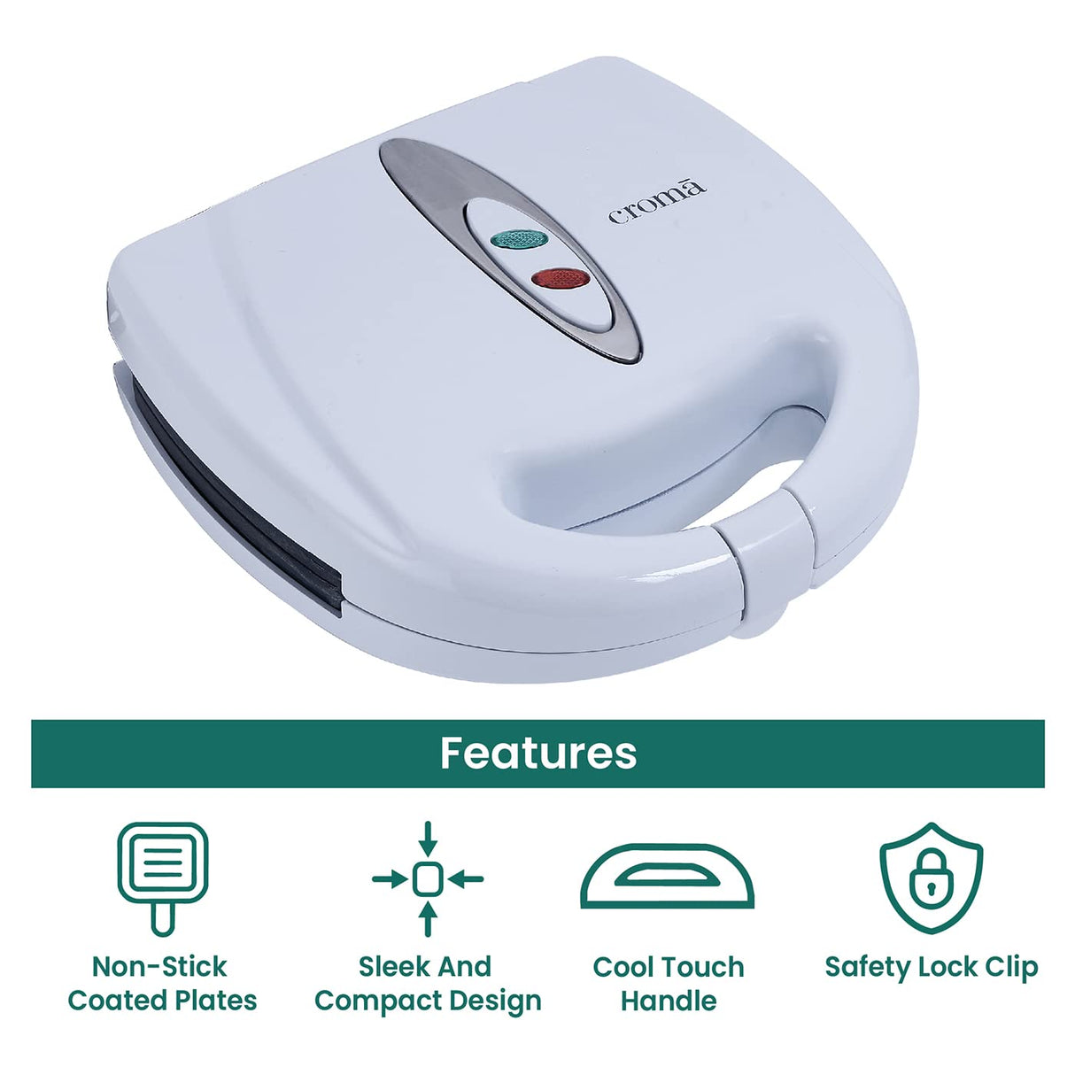 Croma 800W 2 Slice Sandwich Maker with Automatic Operation (White) (OPENBOX)