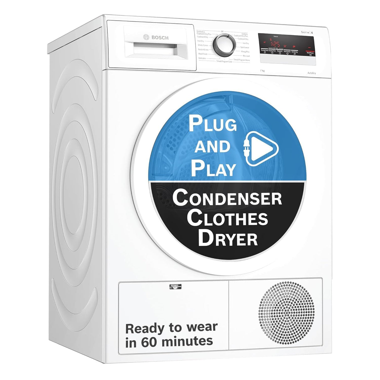 BOSCH 7 kg with 99.9% Dry Clothes Dryer with In-built Heater White (WTN86203IN) (OPENBOX)