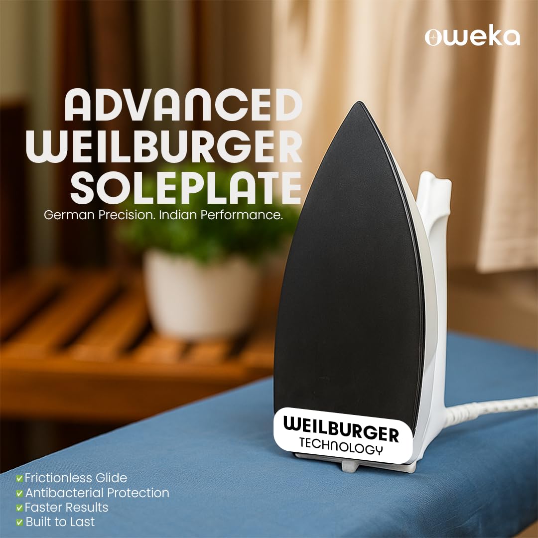 Nero 1000 Watt Dry Iron for clothes with German Coating Technology, Non Stick Soleplate coating | 5 level safety| Anti-Bacterial Coating- OPEN BOX