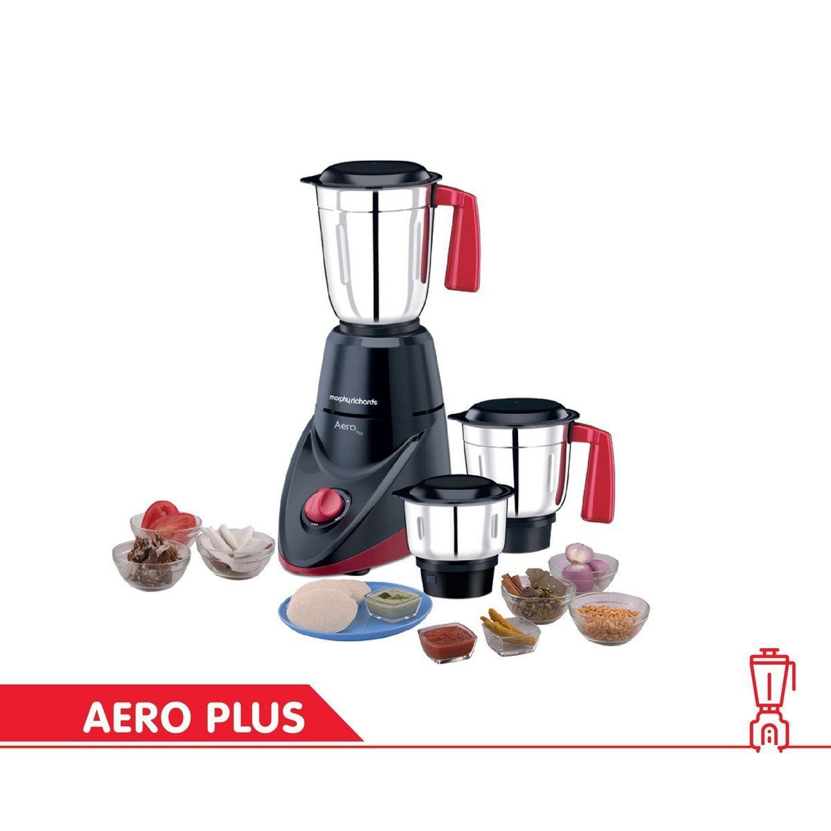 Morphy Richards Aero Plus 500-Watt Mixer Grinder with 3 Jars (Black/Wine) (OPENBOX)