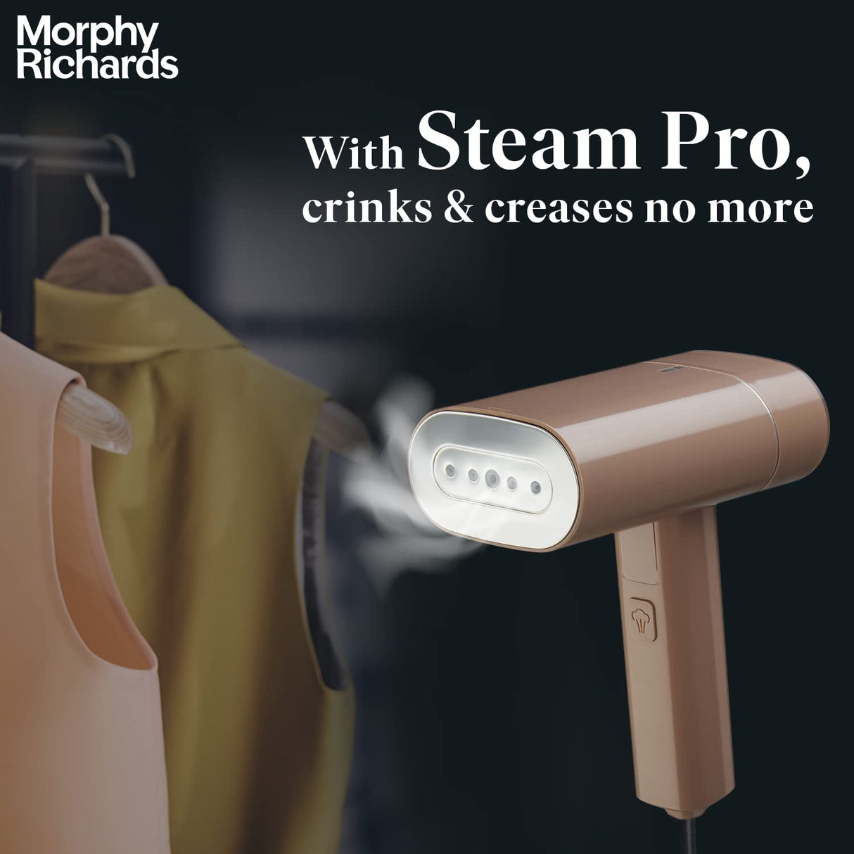 Morphy Richards SteamPro 1300 W Handheld Garment Steamer | With 130ml Detachable Water Tank | Foldable & Lightweight | Champagne Gold (OPENBOX)