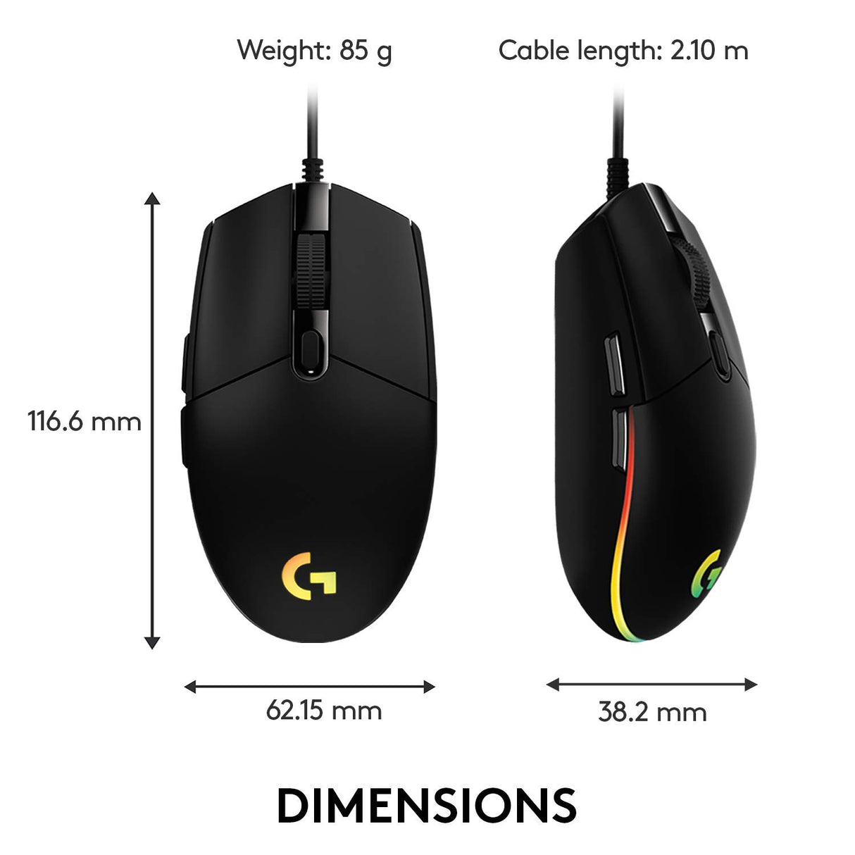 Logitech G102 USB Light Sync Gaming Mouse with Customizable RGB Lighting, 6 Programmable Buttons, Gaming Grade Sensor, 8K DPI Tracking, 16.8mn Color, Light Weight - Black (OPENBOX)