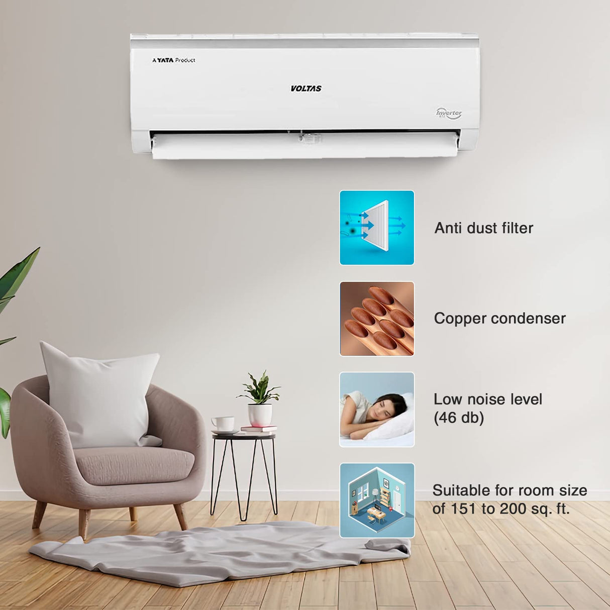 Voltas 2 Ton 3 Star, Inverter Split AC(Copper, 4-in-1 Adjustable Mode, Anti-dust Filter, 2023 Model, 243V Vectra Elite, White) (OPENBOX)