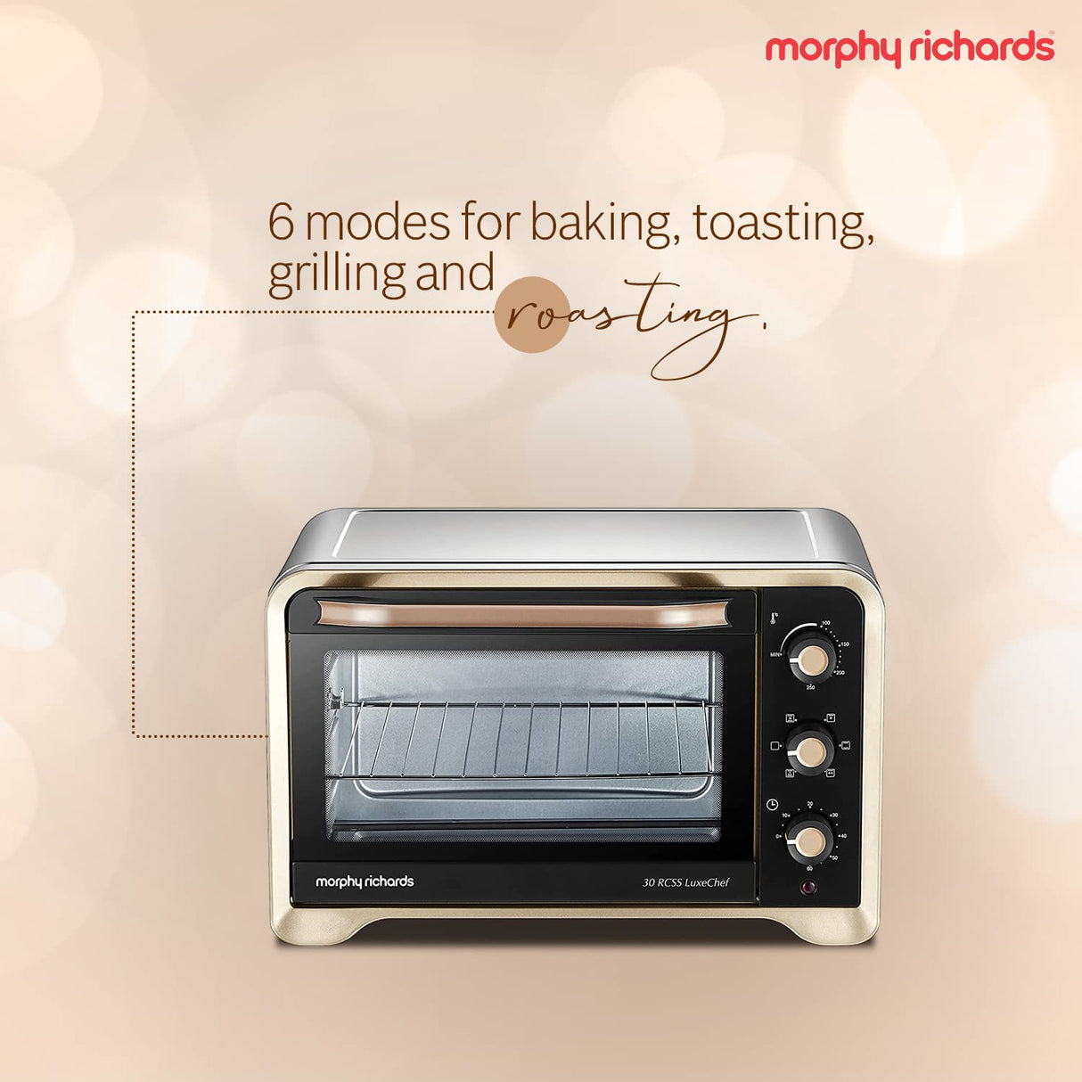 Morphy Richards 30Rcss Otg Oven For Kitchen|30 Litre Oven Toaster Griller|Convection Fan&Rotisserie Function|Stainless Steel Oven|Temperature Control|2-Yr Warranty By Brand|Gold&Black,1600 Watts (OPENBOX)